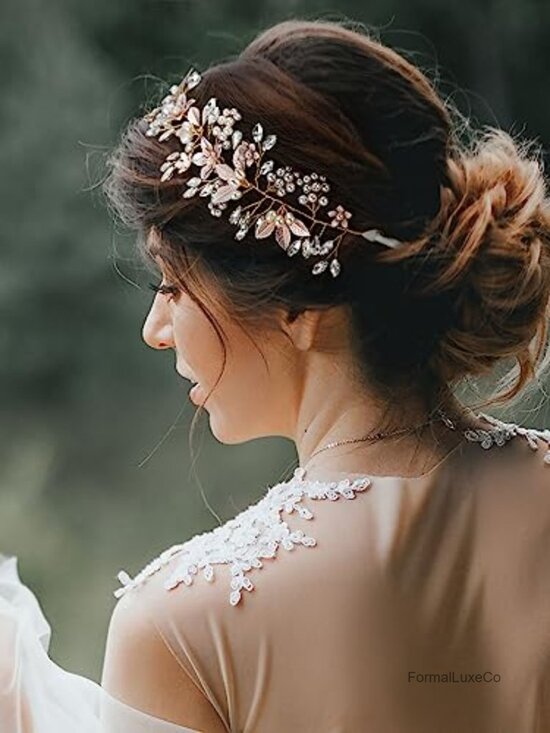 Handmade Rhinestone Wedding Headband Bridal Hair Accessory Pearl Leaf
